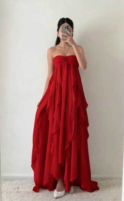 Simple Strapless White Chiffon Prom Dress Sleeveless Evening Dresses P267