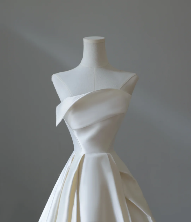 Simple and Elegant White Satin A-Line Wedding Dress P2571