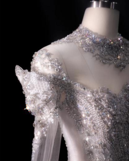 Gorgeous design purple crystal beaded princess fluffy floor-length wedding dress P2890