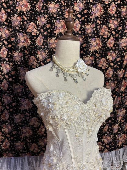 Elegant Sweetheart Neckline Herringbone Embroidery Floral Tulle Wedding Dress P3027