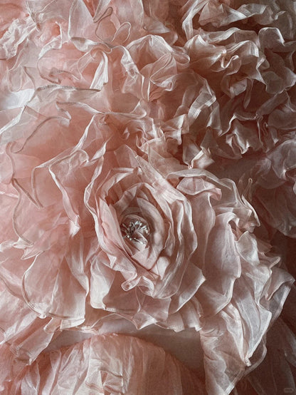 French romantic rose tulle flower tube top fluffy princess floor-length wedding dress P3071