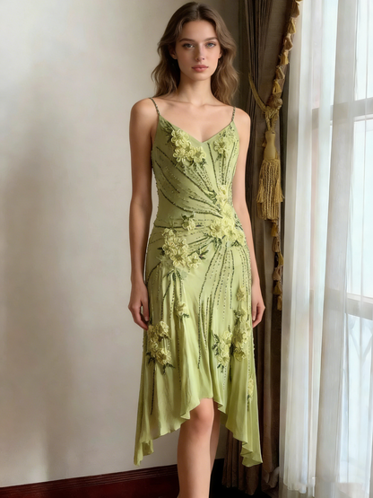 Stunning Green Strappy Embroidered Beaded Chiffon Homecoming Dress P3140