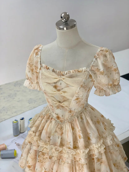 Sweet Floral Short Sleeve Mini Birthday Party Homecoming Dress P3172
