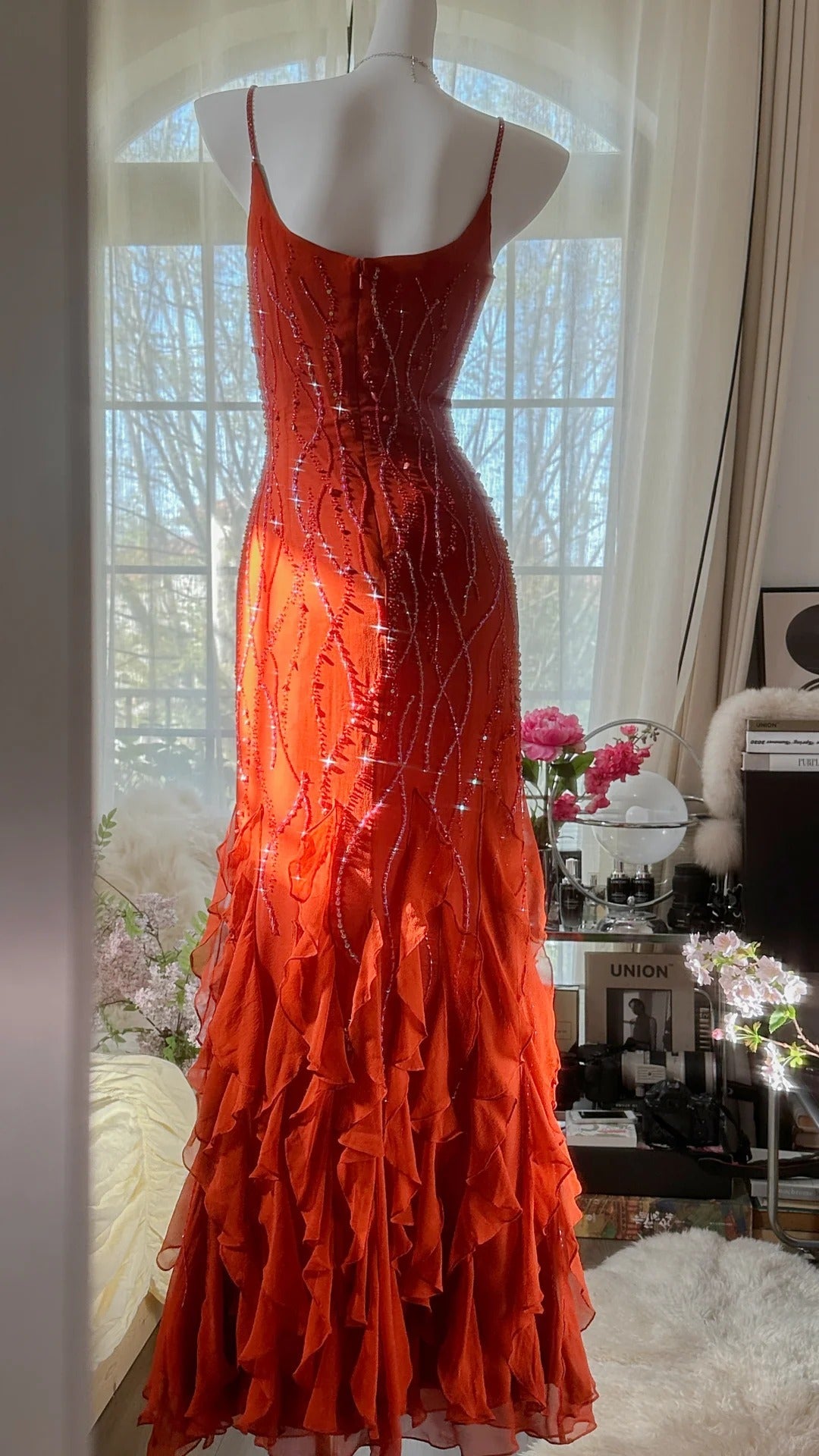 Gorgeous Orange chiffon beaded jellyfish skirt evening dress prom dress P3281