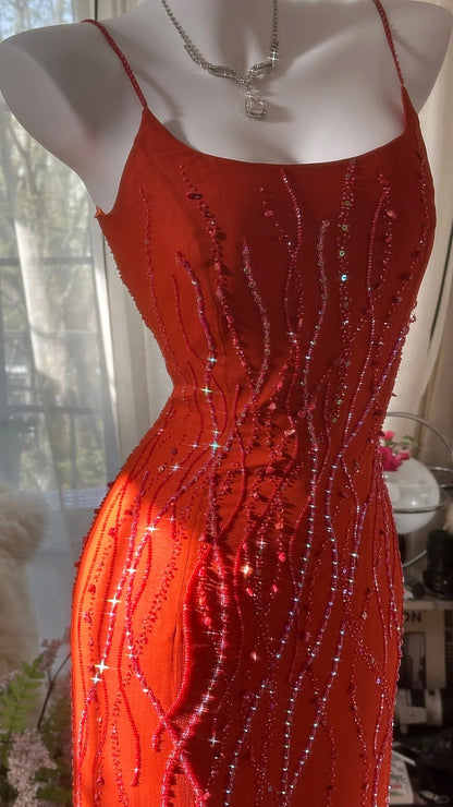 Gorgeous Orange chiffon beaded jellyfish skirt evening dress prom dress P3281