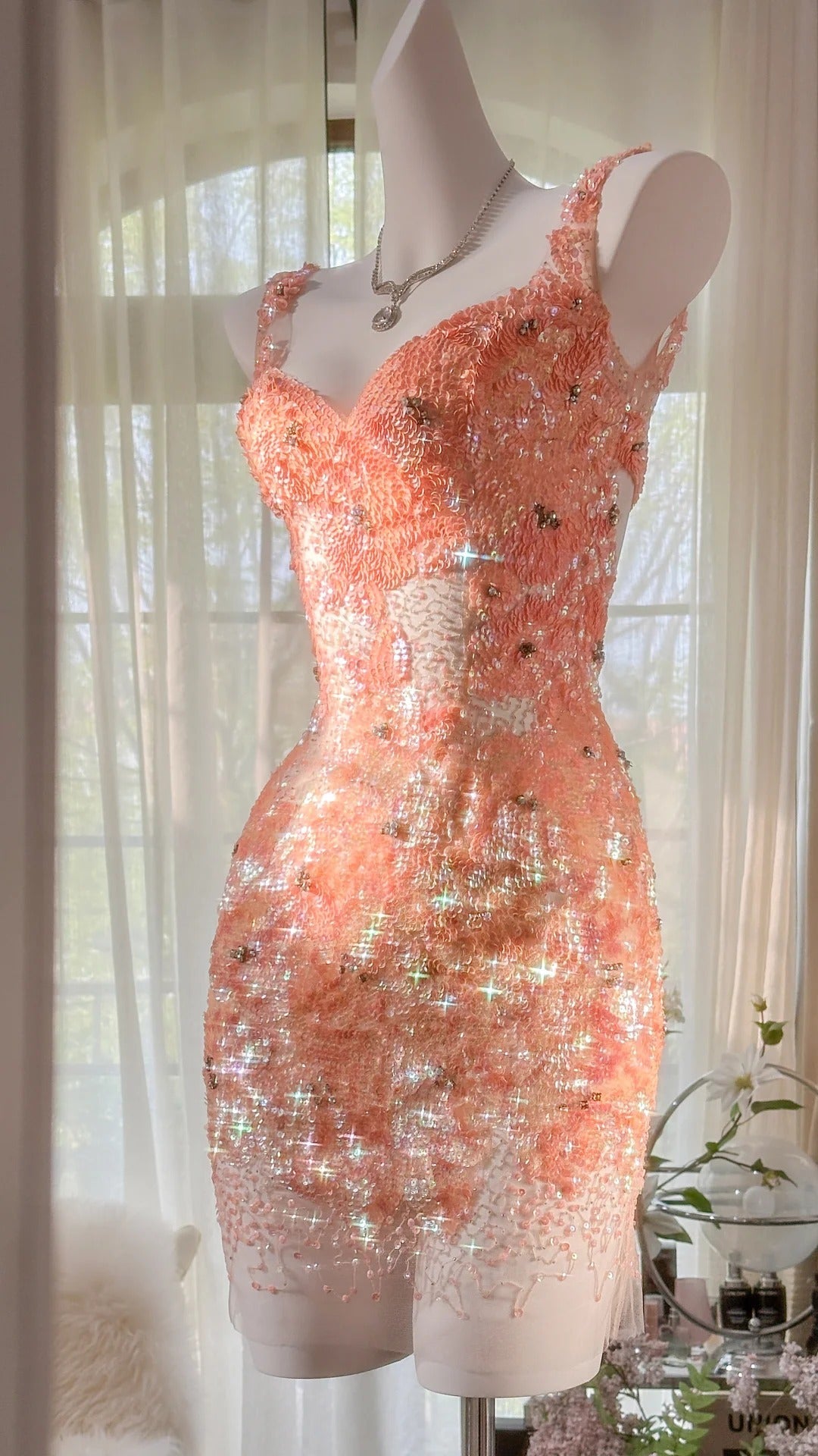 Sparkling Grapefruit Fitted Short Prom Dress P3282