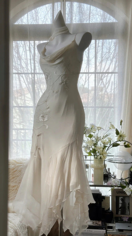 Pure and Elegant Chiffon Strap Beaded Mermaid Prom Dress
