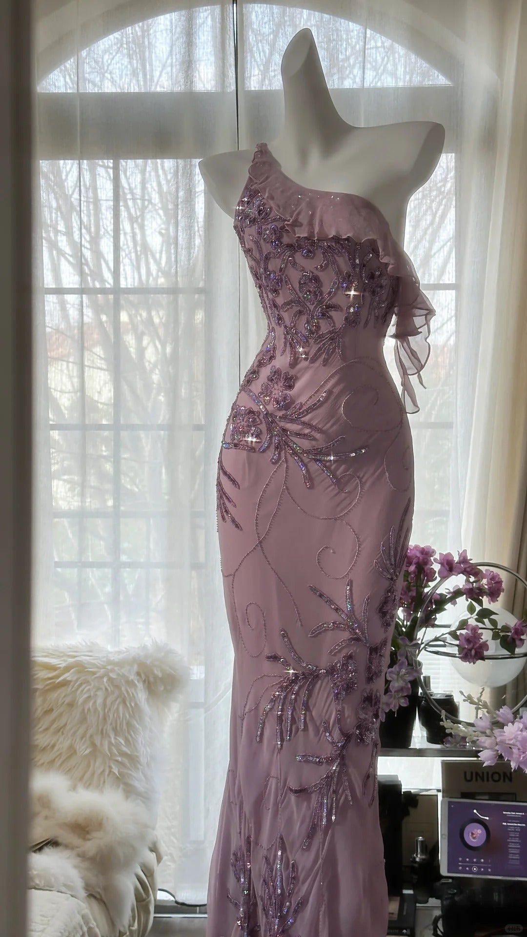 Pink Gradient Pink Fairy Beaded Chiffon Mermaid Evening Dress Prom Dress P3291