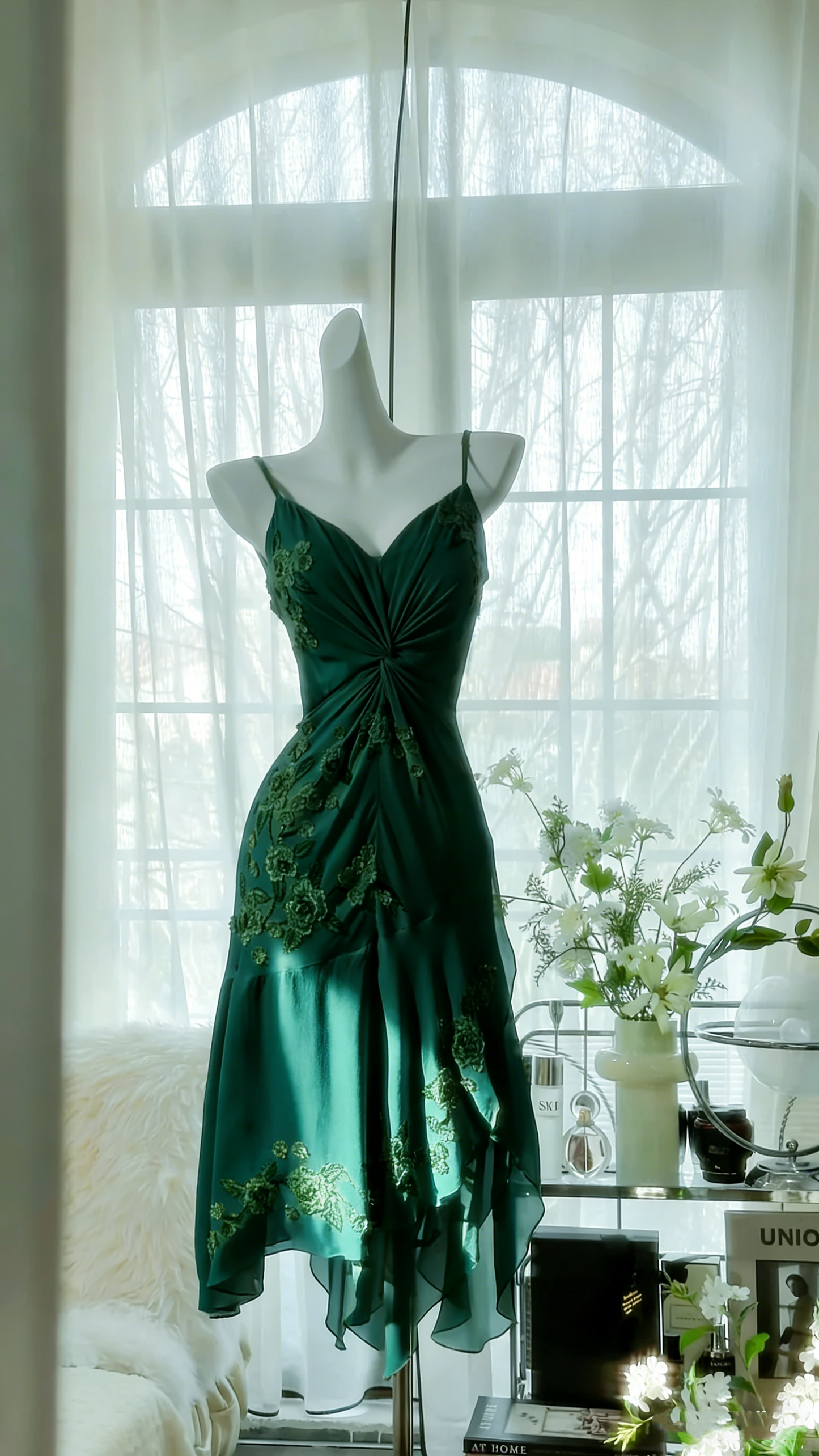 Fresh Yellow Floral Beaded Knotted Chiffon Prom Dress P3302