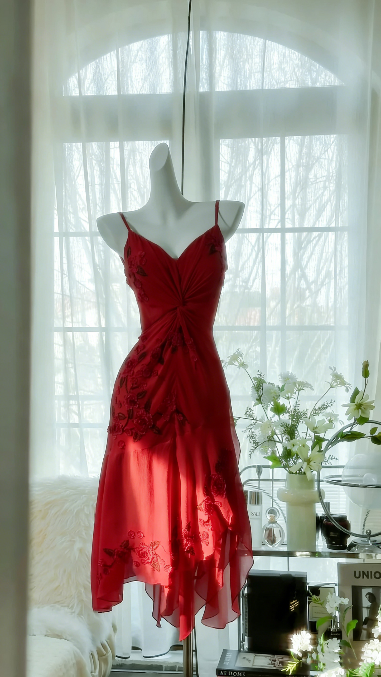 Fresh Yellow Floral Beaded Knotted Chiffon Prom Dress P3302
