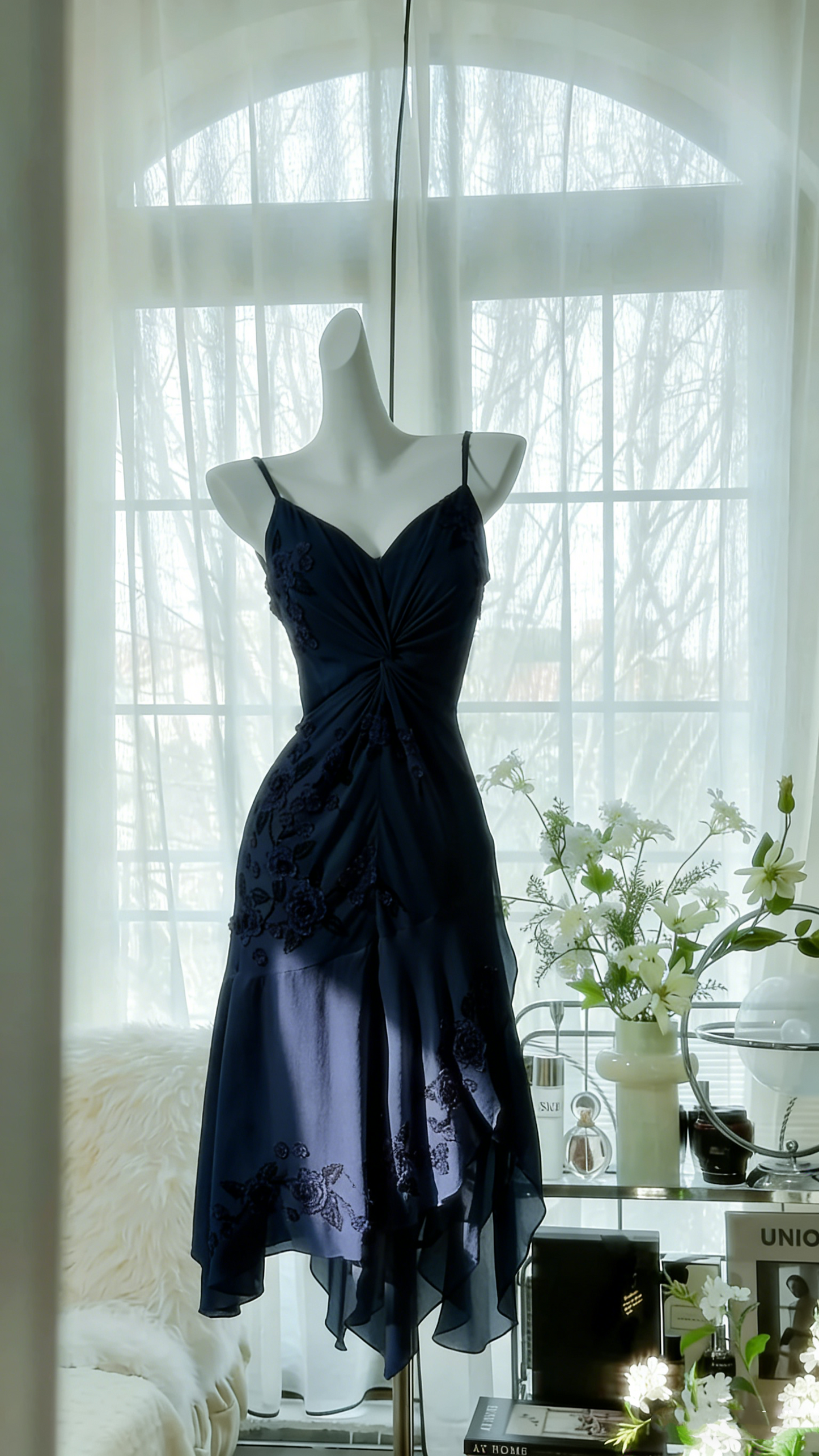Fresh Yellow Floral Beaded Knotted Chiffon Prom Dress P3302