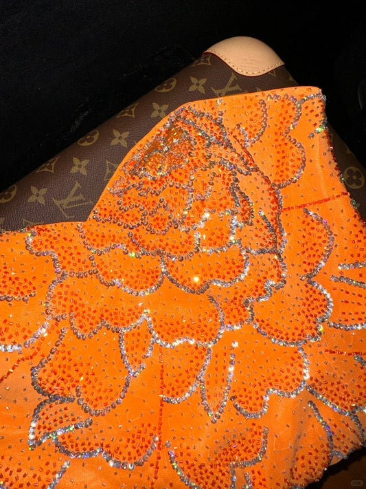 Sexy Orange Sweetheart Neck Mermaid Beaded Sequin Long Prom Dress P3458