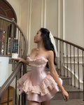 Princess Pink Sweetheart Satin A-Line 17th Birthday Dress Prom Outfit