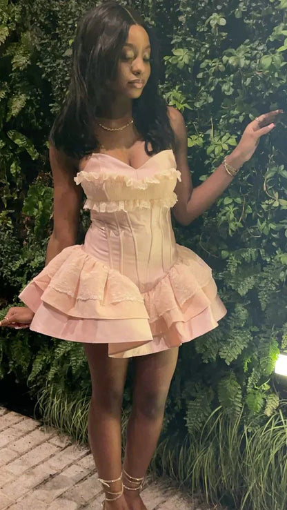 Princess Pink Strapless Sweetheart Neck Satin A-Line 17th Birthday Homecoming Dress P3517