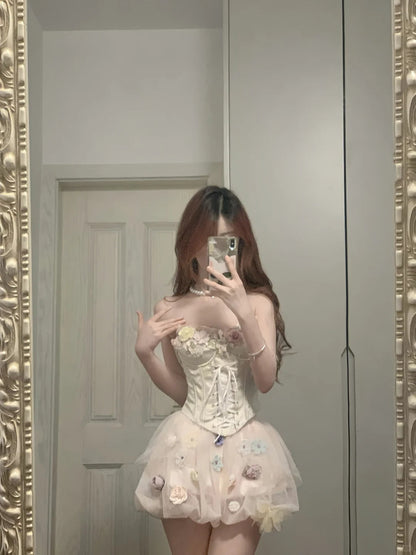 Cute Pink 3D Flower Corset With Bud Skirt 17th Birthday Homecoming Dress P3568
