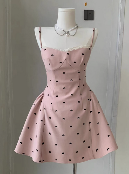 Sweet Bow Backless Pink Sling Puffy Birthday Dress Homecoming Dress P3611
