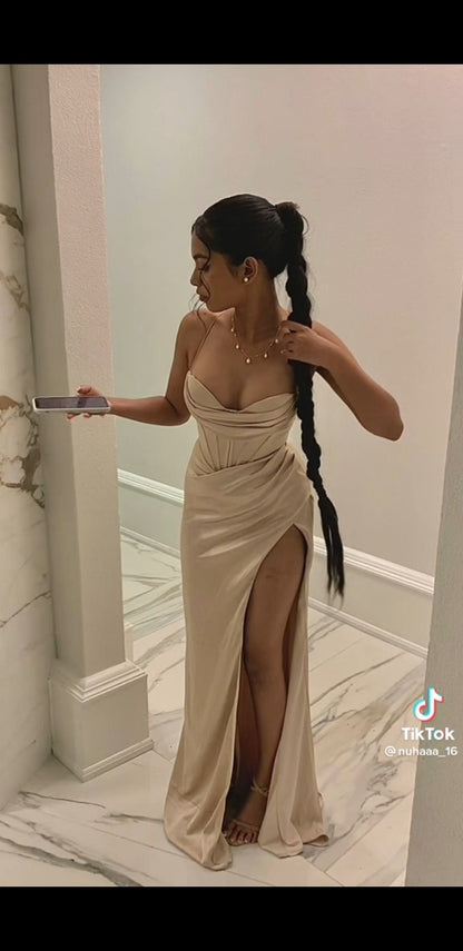 Sexy Birthday Dresses Halter Champagne Prom Dresses Birthday Outfits P369