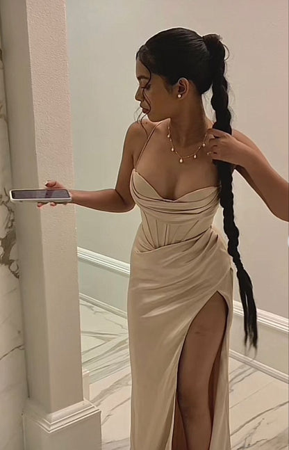 Sexy Birthday Dresses Halter Champagne Prom Dresses Birthday Outfits P369