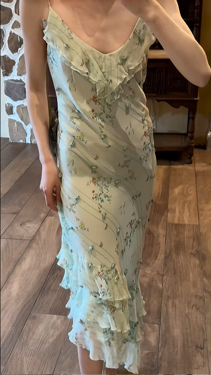 Elegant Blue Rose Strapless Multi-Layer Bias-Cut Skirt Chiffon Prom Dress P3791