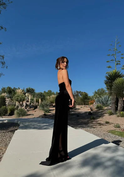 Charming Black Strapless High Slit Mermaid Long Prom Dress Party Dress Evening Dress TP4494