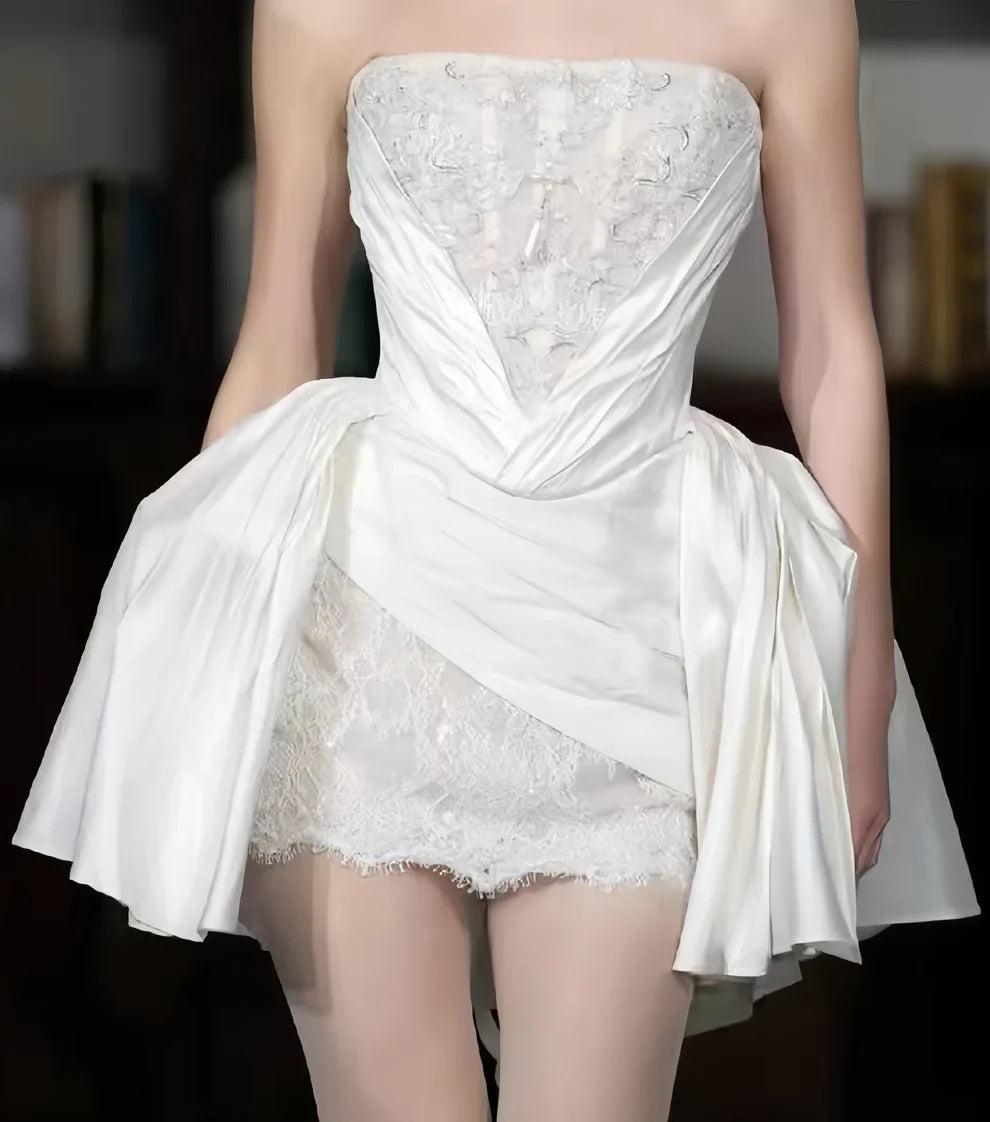 Princess Luxury White Satin Lace A-Line 17th Birthday Homecoming Dress P3813