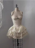 Vintage Beige Sweetheart Applique A-Line Elegant Tiered Homecoming Dress Party Dress Prom Dresses TP4139
