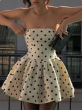 Cute Dot Pattern Design Strapless Bow Zip-up A-Line Homecoming Dress Party Dress Prom Dresses TP4136