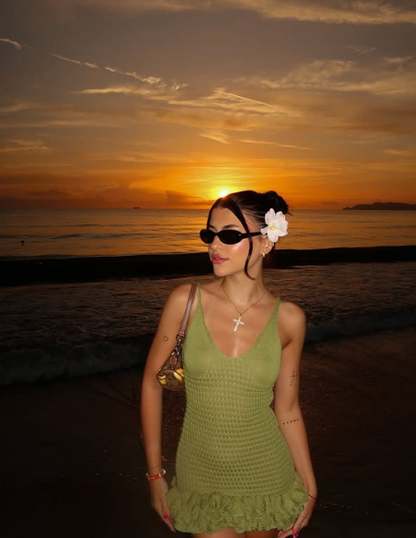 Sexy V-neck Halter Green Mini Birthday Dress Homecoming Dress P3869