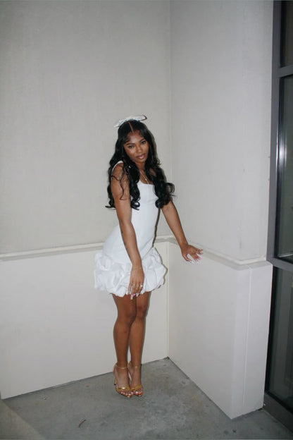 Princess Strap Square Neck Satin Bud Skirt Homecoming Dress P3875