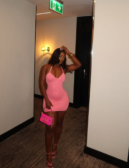 Sexy Pink Halter Neck Slim Fit Hip 21st Birthday Homecoming Dress P3888