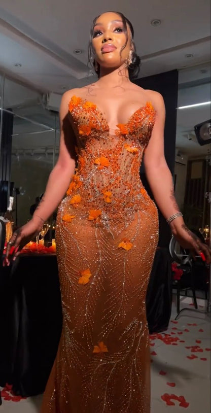Mermaid Orange Prom Dresses Sleeveless 17th Birthday Outfits P394