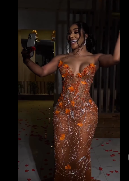 Mermaid Orange Prom Dresses Sleeveless 17th Birthday Outfits P394