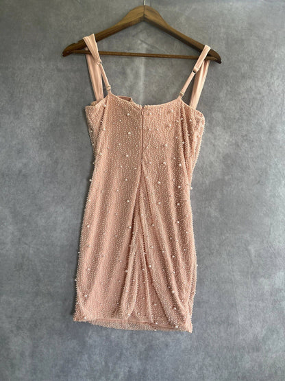 Cute Pink Suspender Hollow Beaded Hip-hugging 17th Birthday Homecoming Dress P3950