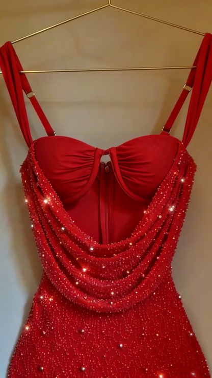 Cute Pink Suspender Hollow Beaded Hip-hugging 17th Birthday Homecoming Dress P3950