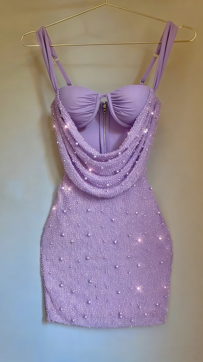 Cute Pink Suspender Hollow Beaded Hip-hugging 17th Birthday Homecoming Dress P3950