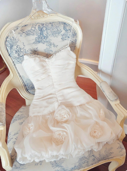 Cute Suspender 3D Flower Tulle Hip Wrap 17th Birthday Homecoming Dress P3963