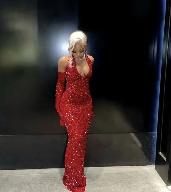 Enchanting Glittering Sequin Beaded Mermaid Halter-neck Prom Dress Party Dress Evening Dress TP4508