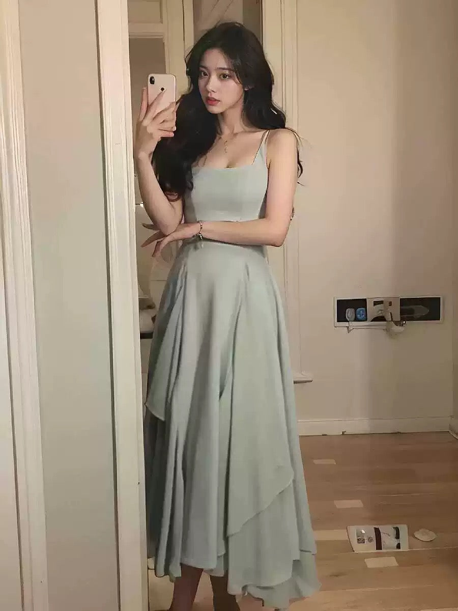 A Line Square Neck Prom Dress, Ankle Length Birthday Outfits P447