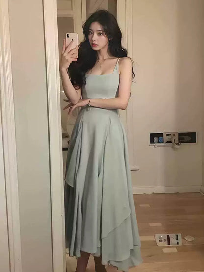 A Line Square Neck Prom Dress, Ankle Length Birthday Outfits P447