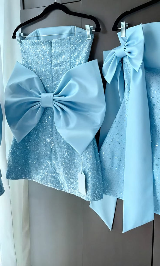 Shiny Homecoming Dress A Line Blue Strapless Cocktail Dress Short Birthday Party Dress      P4989