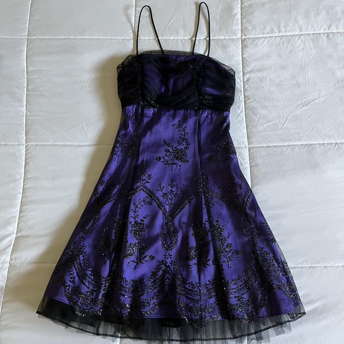 Charming Homecoming Dress A Line Purple Spagehtti Straps Tulle Cocktail Dress Short Birthday Party Dress      P4990