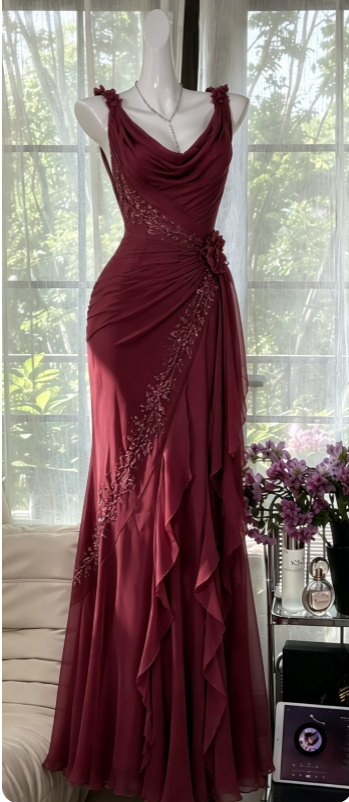 Chic Sheath Long Prom Dress Chiffon Beaded Evening Dress P5017