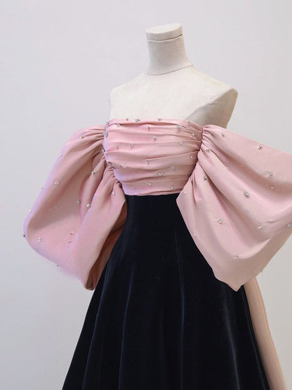 Black/pink velvet long prom dress long formal dressP597