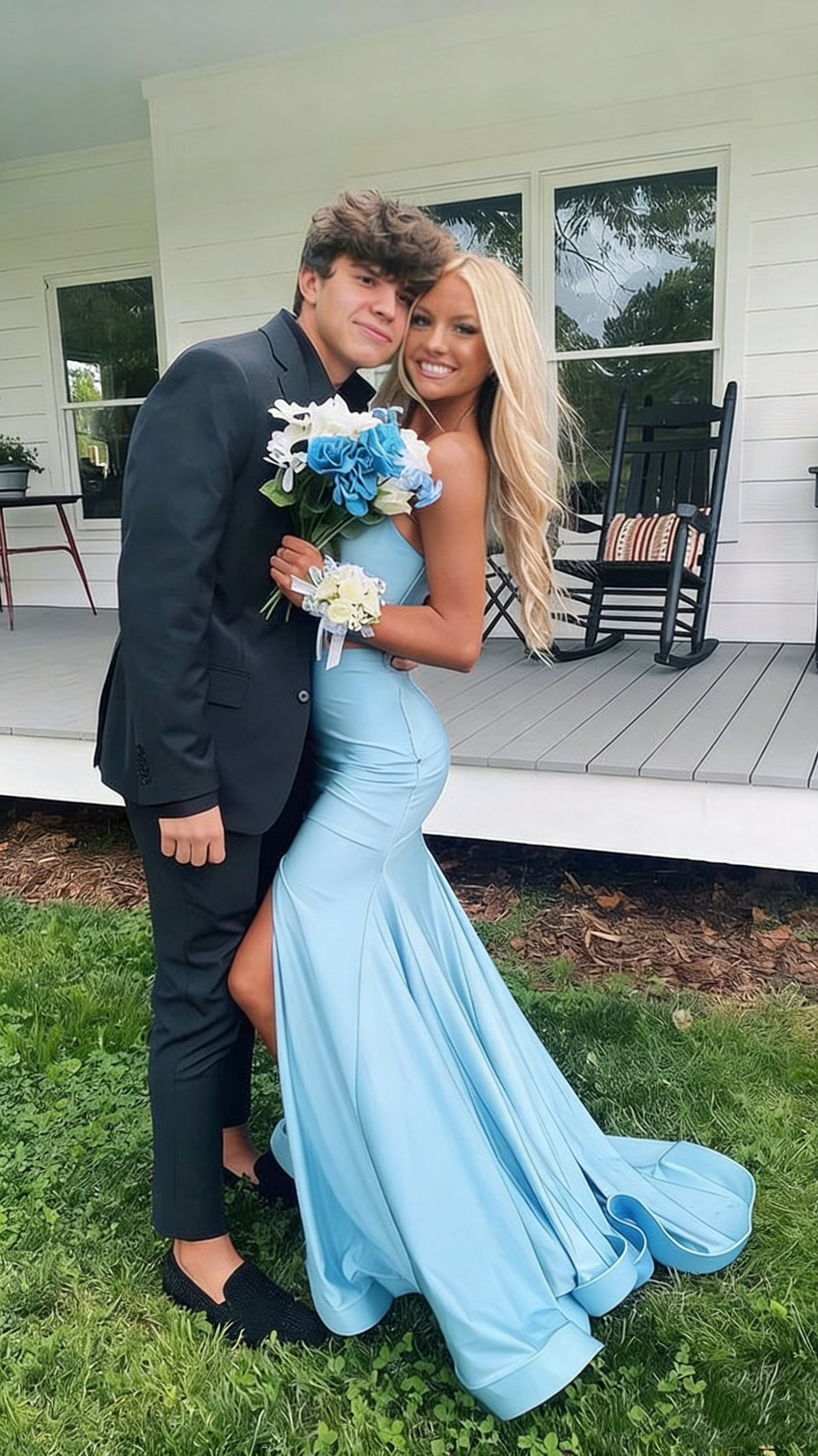 Sexy Mermaid Blue Slit Evening Prom Dress Birthday Outfits P645