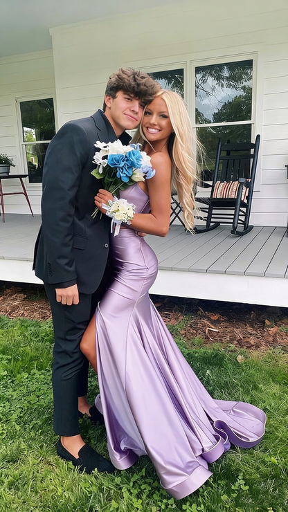 Sexy Mermaid Blue Slit Evening Prom Dress Birthday Outfits P645