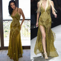 Vintage Beaded Applique High Slit Mermaid Long Prom Dress Party Dress Evening Dress TP4512