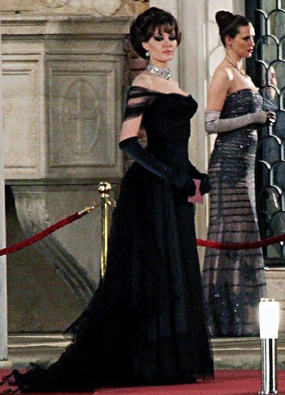 Vintage Ball Gown Black Birthday Party Dresses Off The Shoulder Prom Dresses P700