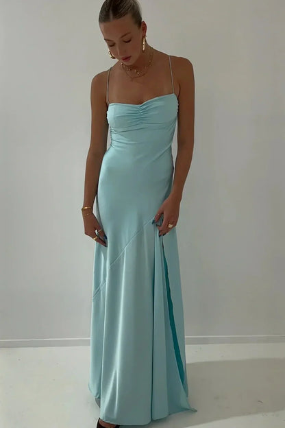 Sexy A line Straps Sleeveless Party Dress Hot Pink Side Slit Prom Dress P856