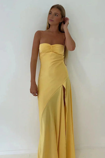 Sexy A line Straps Sleeveless Party Dress Hot Pink Side Slit Prom Dress P856