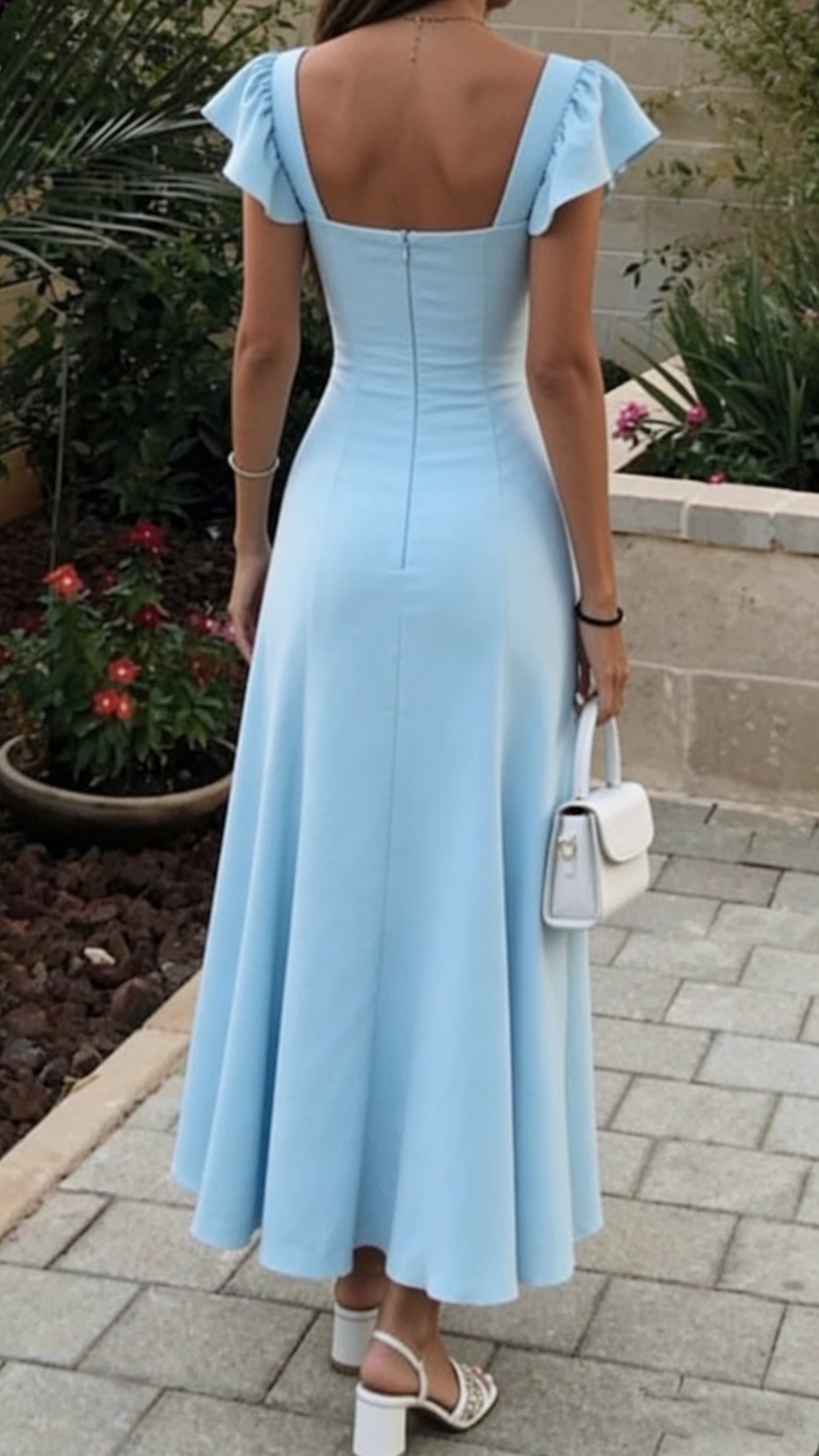 A line Sleeveless Light Sky Blue Ankle Length Prom Dress P990